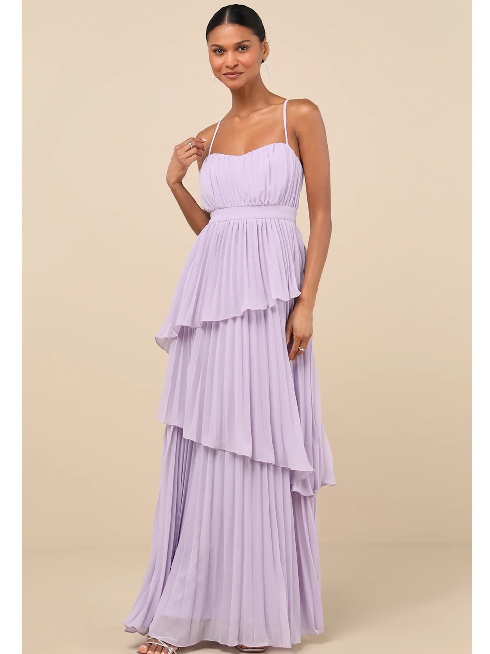 Lulu's Lavender Tiered Pleated Maxi Dress